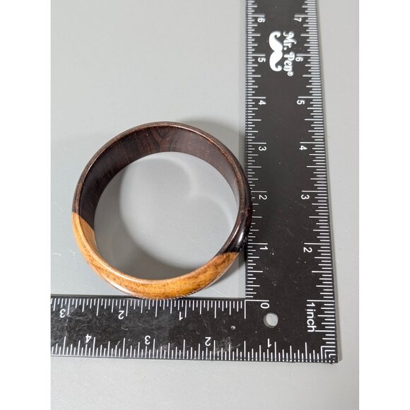 Retro Wood Bangle Bracelet Colorblock Light Dark 8.5 in Chunky Statement - Picture 5 of 6